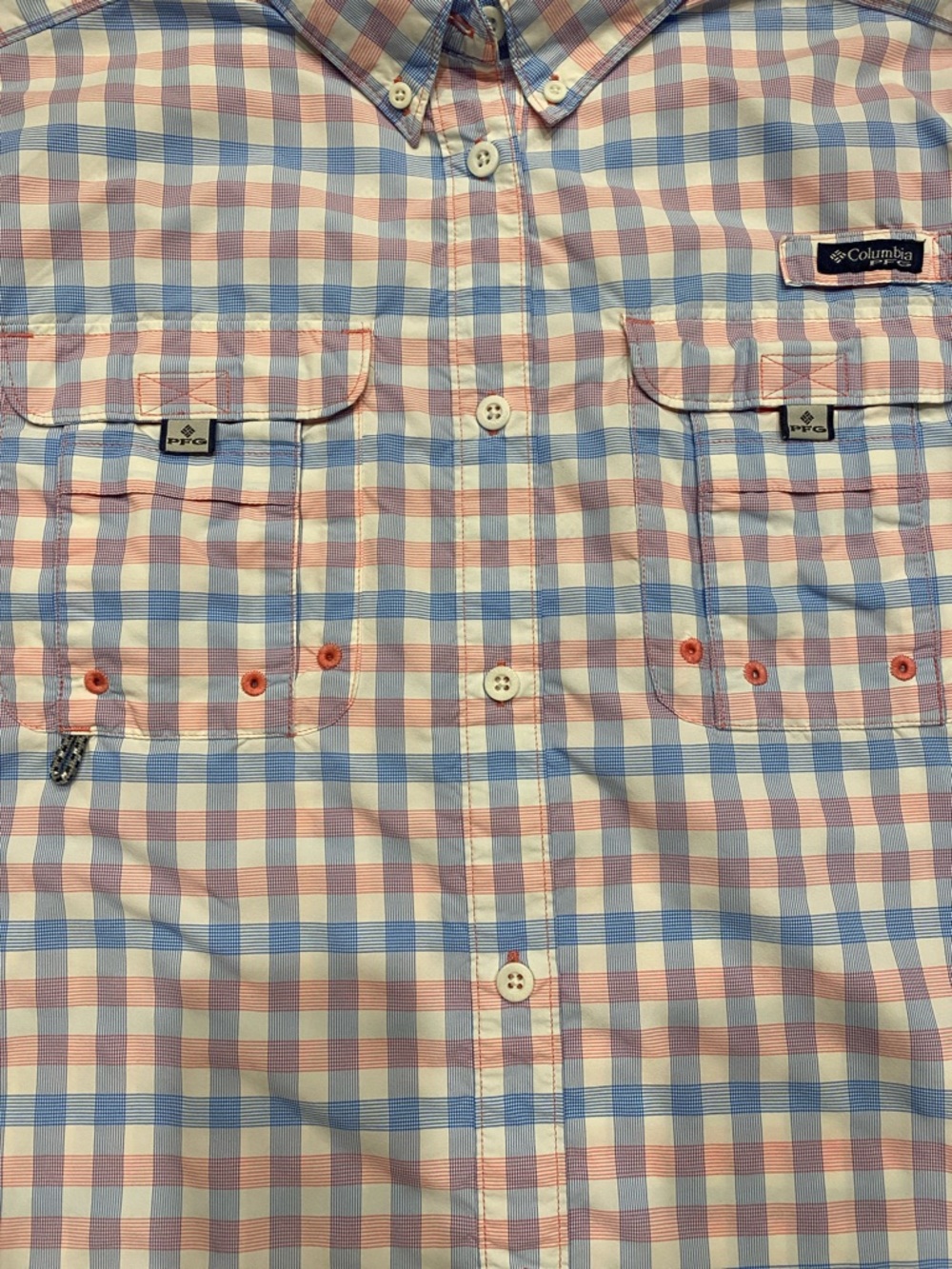 Columbia PFG Women L Plaid Button-Down Shirt - Light Blue & Light Pink - Picture 4 of 8